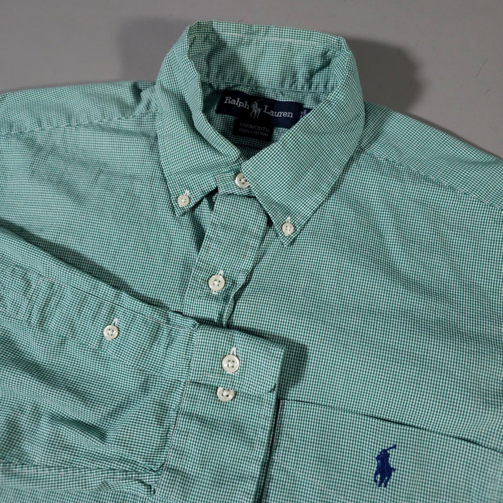 Ralph Lauren Yarmouth Shirt Mens 15.5 32/33 Green Gingham Button Down Cotton